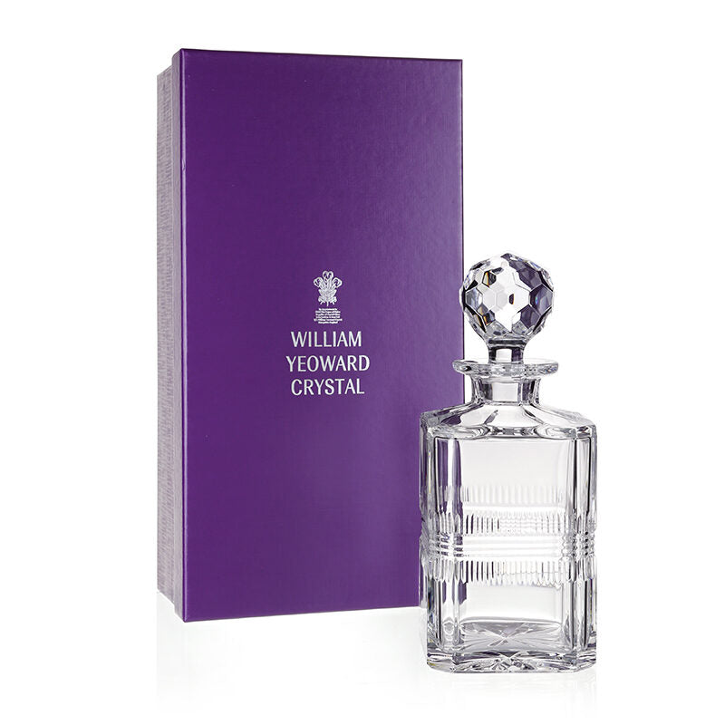 William Yeoward Gemma Gift Boxed Square Decanter, handmade crystal, on a white background
