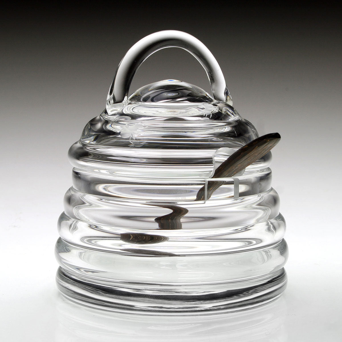 William Yeoward Honeybee Honey Jar, handmade crystal, detail view