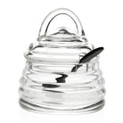 William Yeoward Honeybee Honey Jar, handmade crystal, on a white background