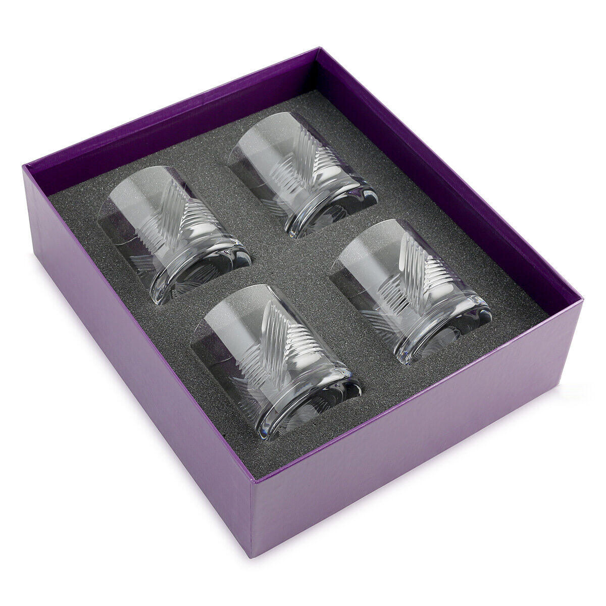 William Yeoward Ingrid Gift Set of 4 Double Old Fashioned Tumblers, handmade crystal, on a white background