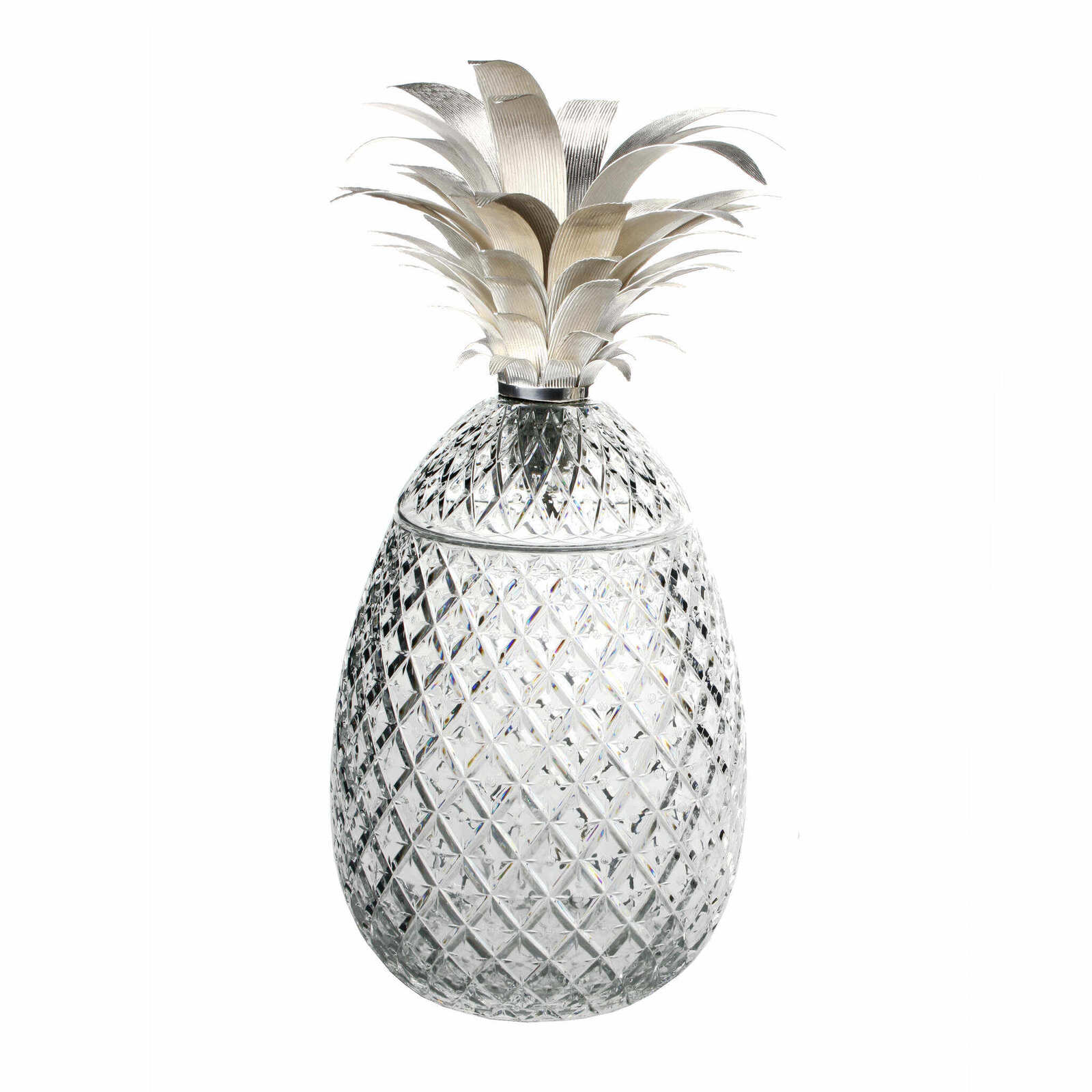 William Yeoward Isadora Pineapple Centrepiece 26" Silver, handmade crystal, on a white background