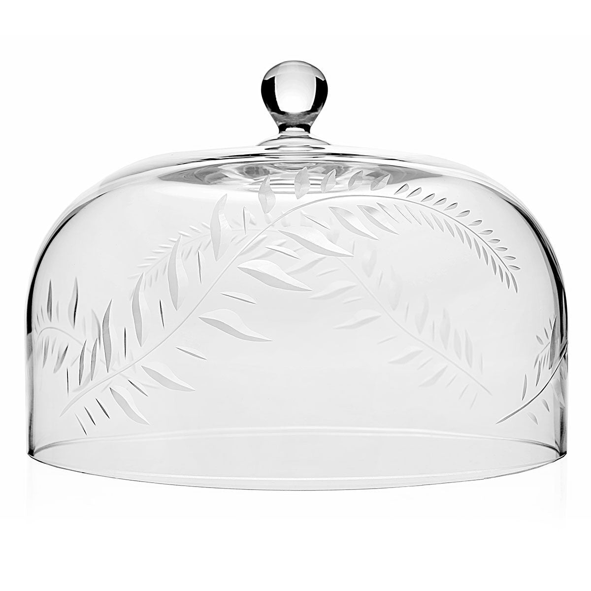 William Yeoward Jasmine Cake Dome, handmade crystal, on a white background