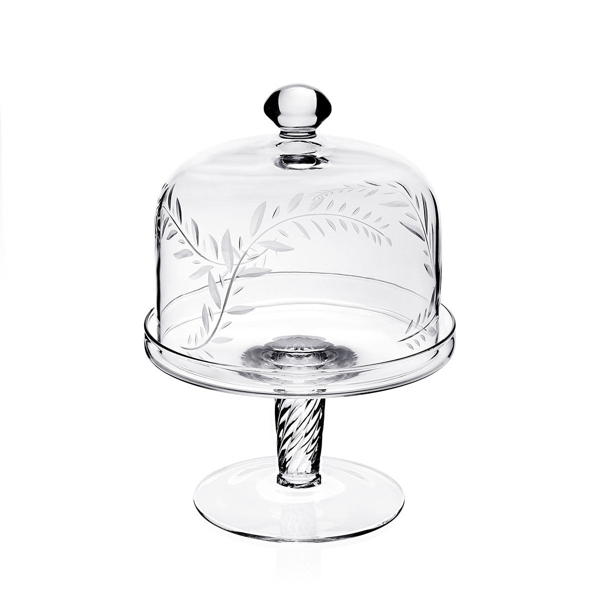 William Yeoward Jasmine Cake Dome & Stand 7" / 178mm, handmade crystal, on a white background