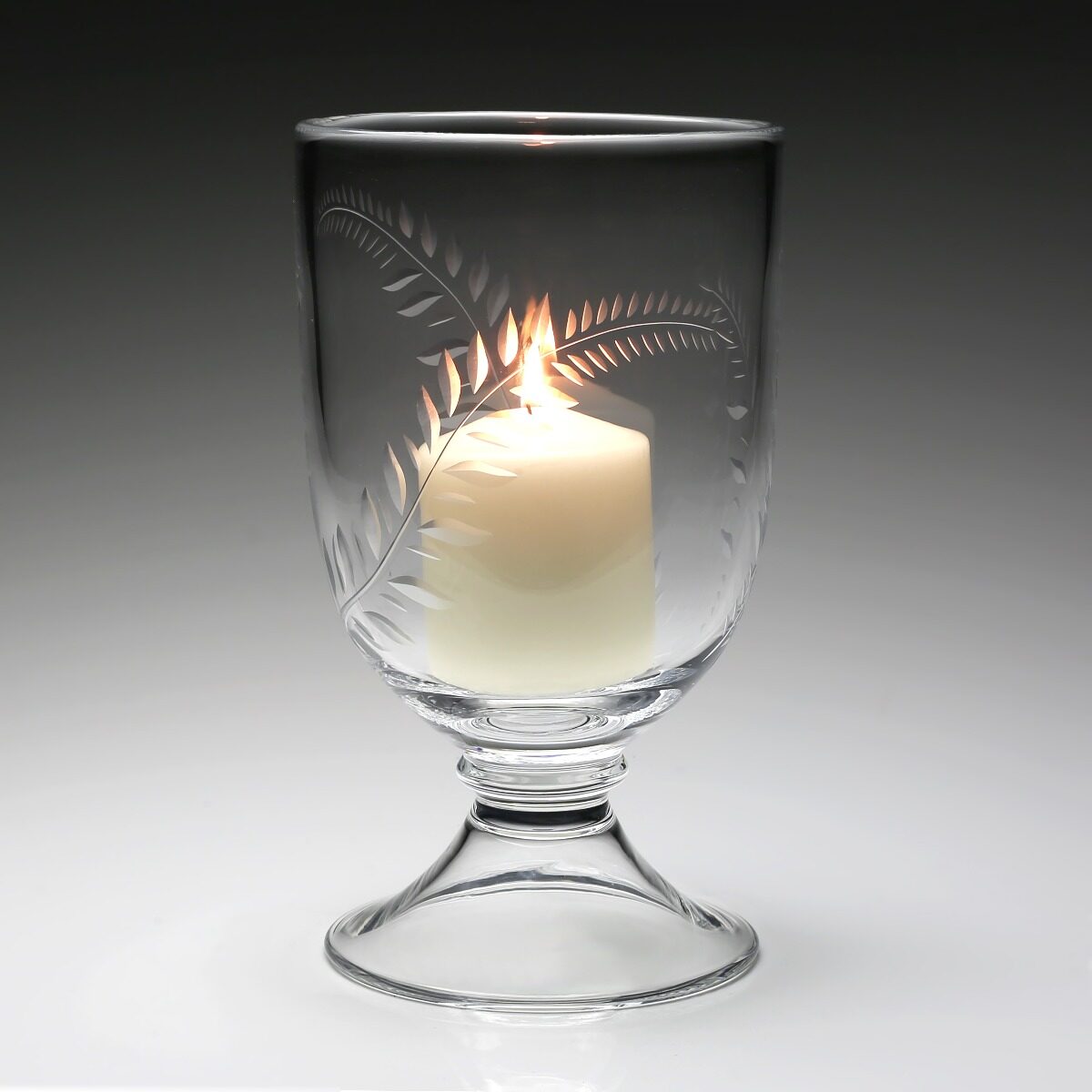 William Yeoward Jasmine Footed Hurricane 11" / 28cm with Candle, handmade crystal, detail view