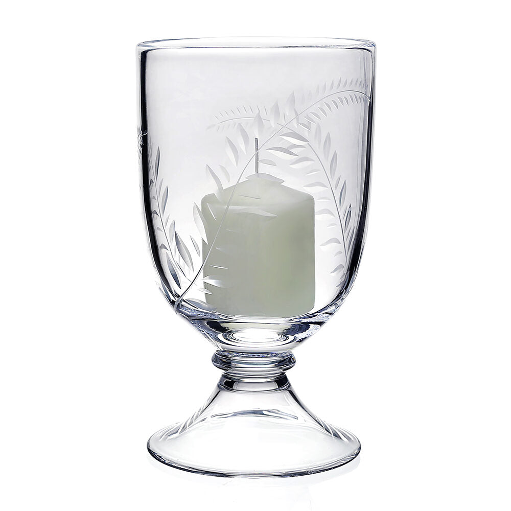 William Yeoward Jasmine Footed Hurricane 11" / 28cm with Candle, handmade crystal, detail view