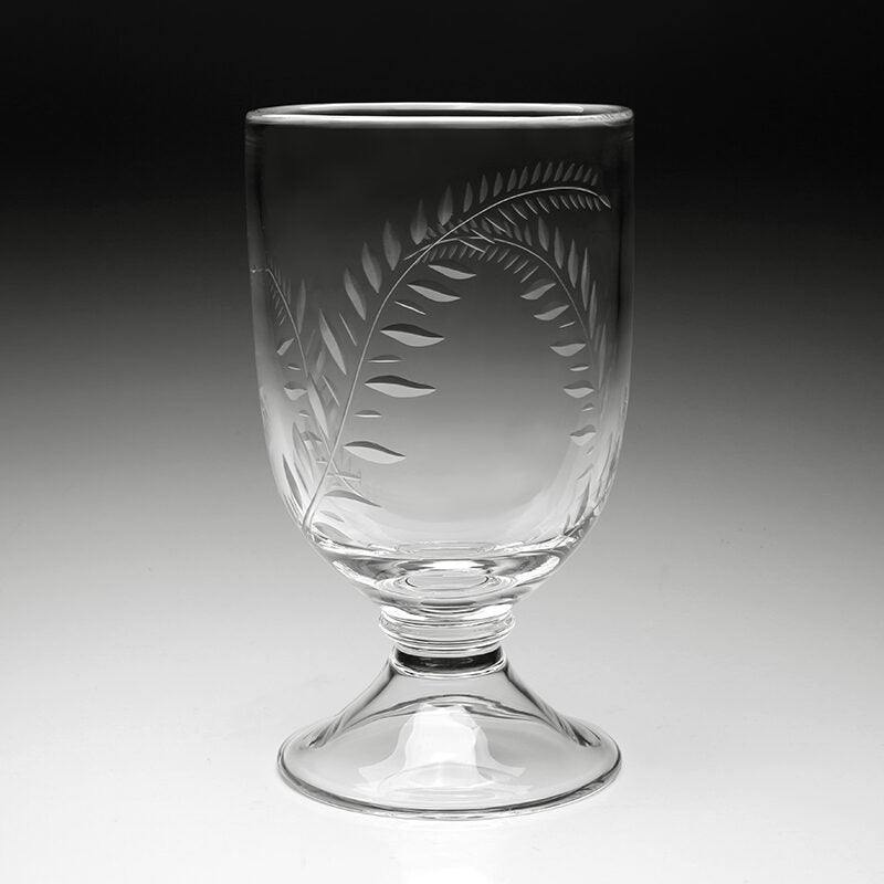 William Yeoward Jasmine Footed Hurricane 11" / 28cm with Candle, handmade crystal, on a white background