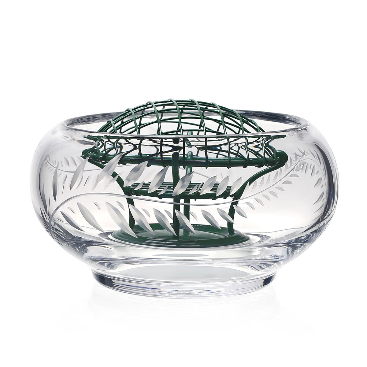 William Yeoward Jasmine Rose Bowl and Wire 7½" / 191mm, handmade crystal, on a white background