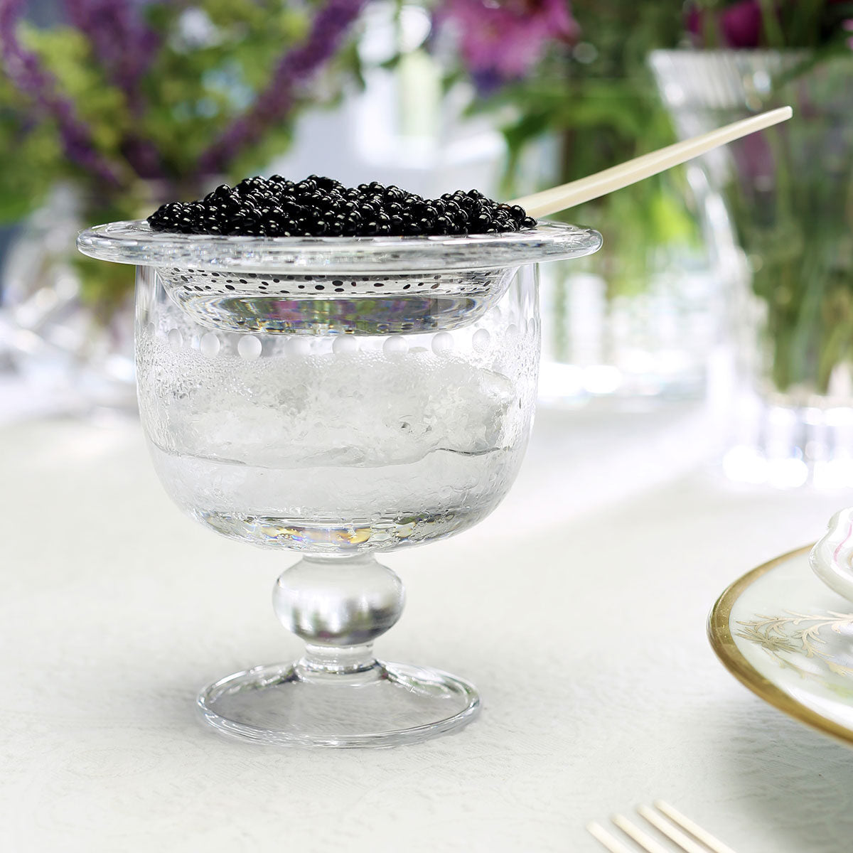 William Yeoward Katerina Caviar Server for 2 with Spoon, handmade crystal, detail view