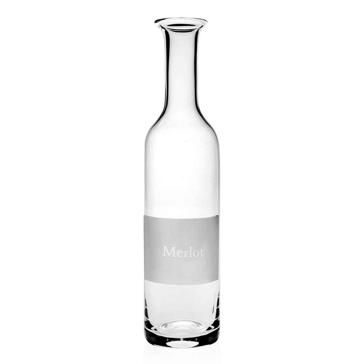 William Yeoward Labelled Wine Carafe 'Merlot', handmade crystal, on a white background