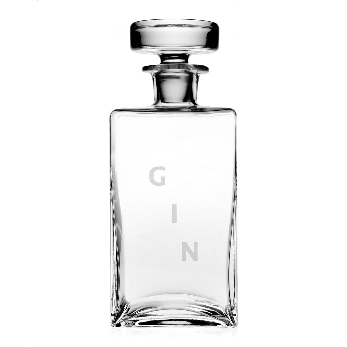 William Yeoward Lillian Square Decanter - GIN, handmade crystal, on a white background