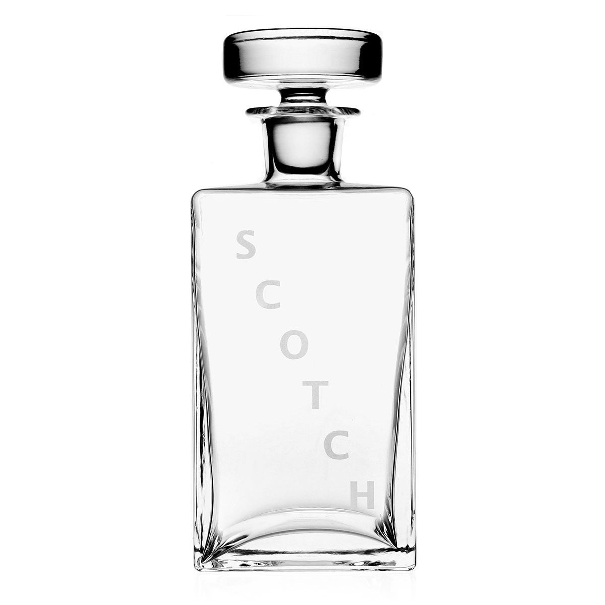William Yeoward Lillian Square Decanter - SCOTCH, handmade crystal, on a white background