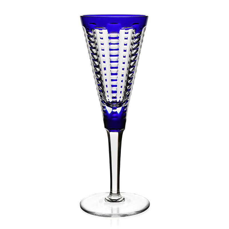 William Yeoward Lulu Sapphire Champagne Flute in Sapphire, handmade crystal, on a white background