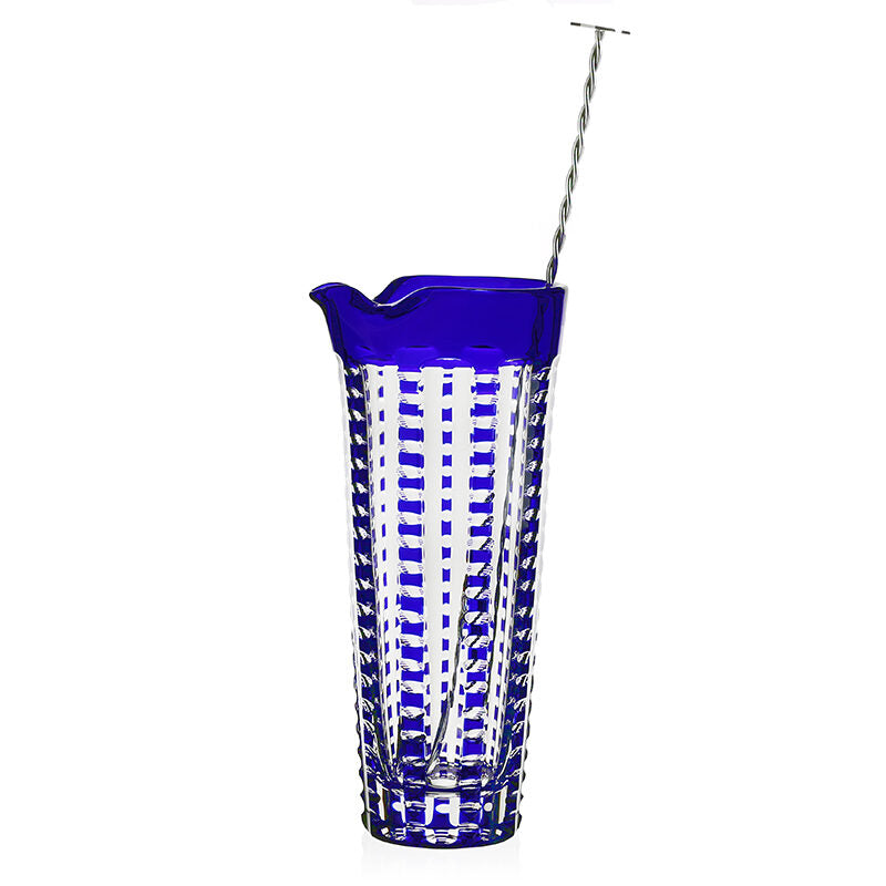 William Yeoward Lulu Sapphire Martini Mixer & Stirrer in Sapphire, handmade crystal, on a white background