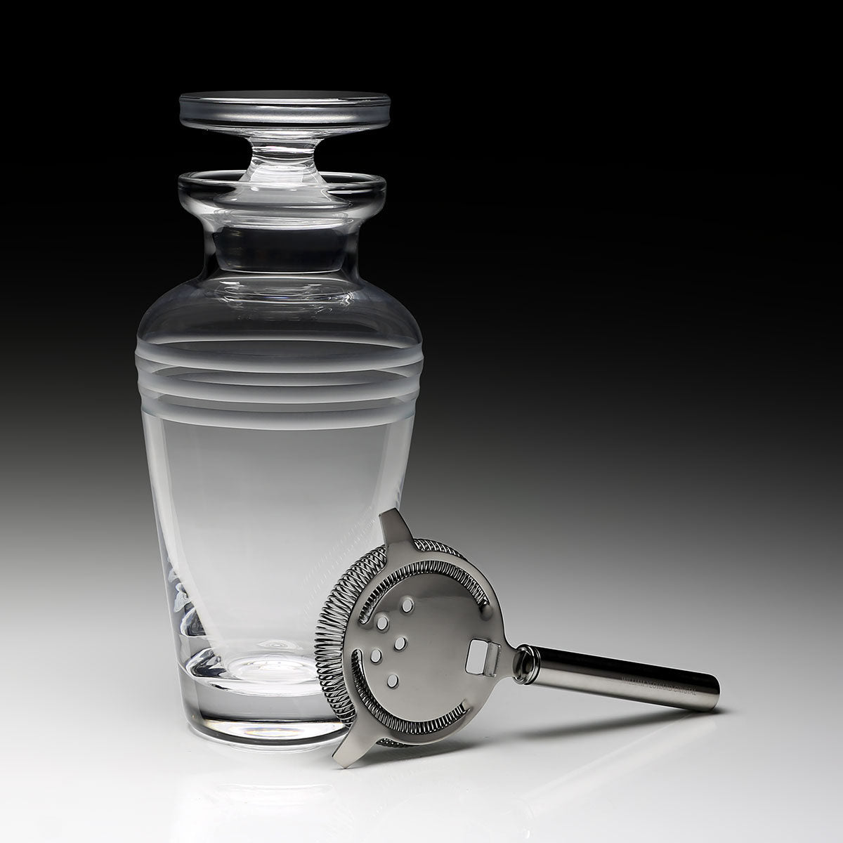 William Yeoward Madison Cocktail Shaker with Strainer, handmade crystal, on a white background
