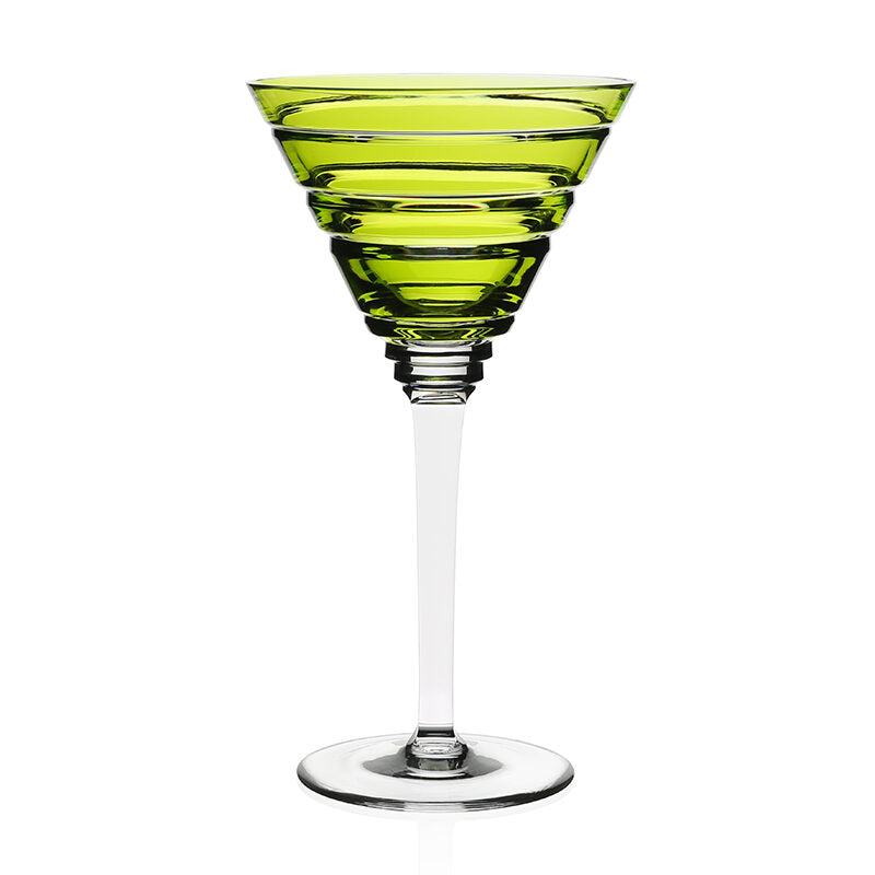 William Yeoward Marina Martini Cocktail Green in Green, handmade crystal, on a white background