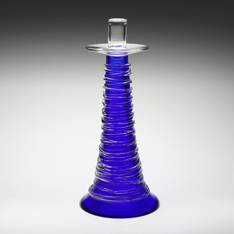 William Yeoward Miranda Candlestick Ocean Blue in Blue, handmade crystal, detail view