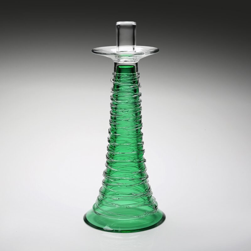 William Yeoward Miranda Candlestick Seaglass Green in Green, handmade crystal, detail view