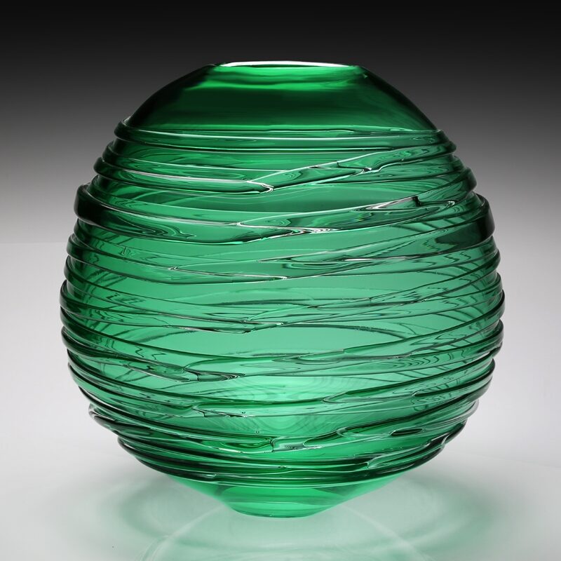William Yeoward Miranda Globe Vase 11" Seaglass Green in Green, handmade crystal, detail view