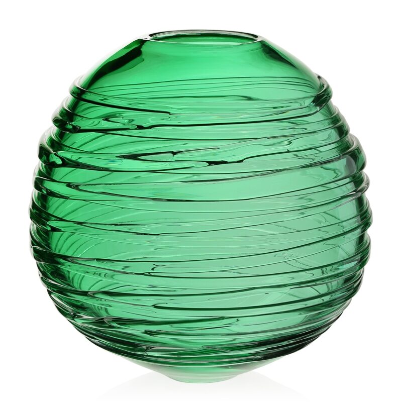 William Yeoward Miranda Globe Vase 11" Seaglass Green in Green, handmade crystal, on a white background