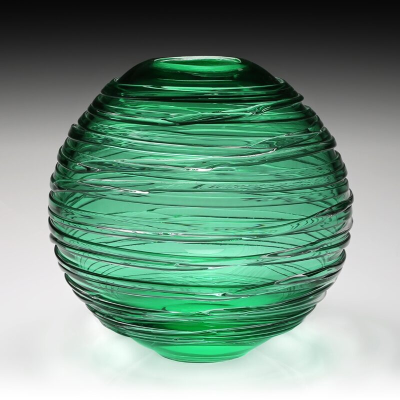 William Yeoward Miranda Globe Vase 9" Seaglass Green in Green, handmade crystal, detail view