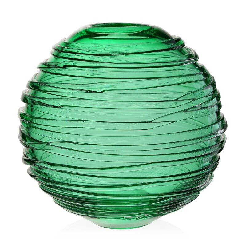 William Yeoward Miranda Globe Vase 9" Seaglass Green in Green, handmade crystal, on a white background
