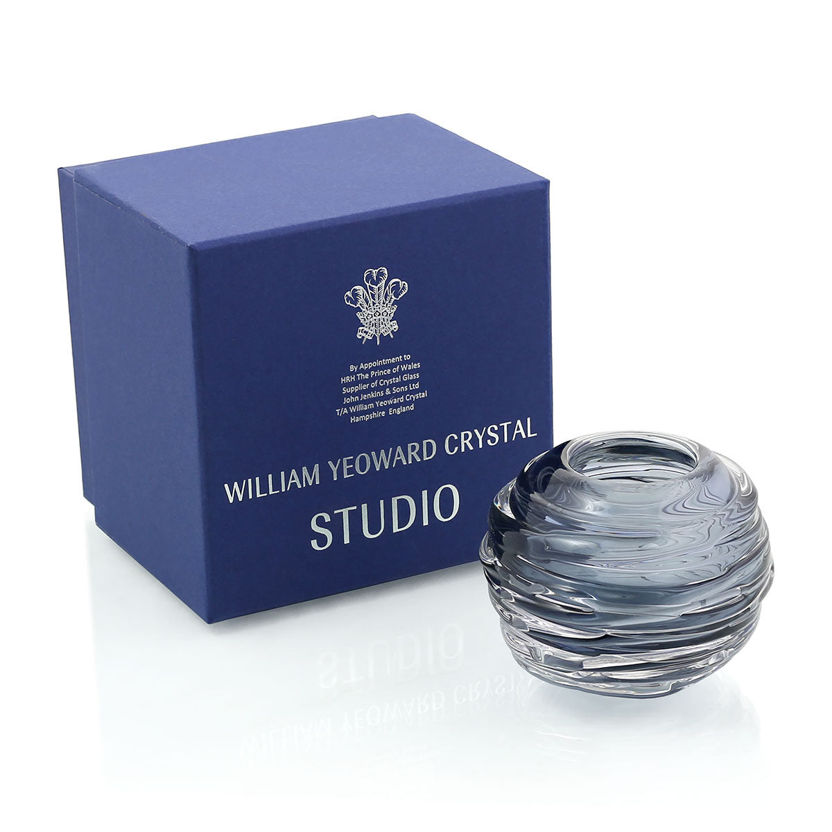 William Yeoward Miranda Mini Globe Vase Steel Blue 3" / 7.5cm in Steel Blue, handmade crystal, detail view