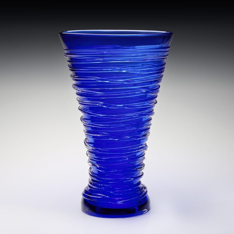 William Yeoward Miranda Vase 14" Ocean Blue in Blue, handmade crystal, detail view