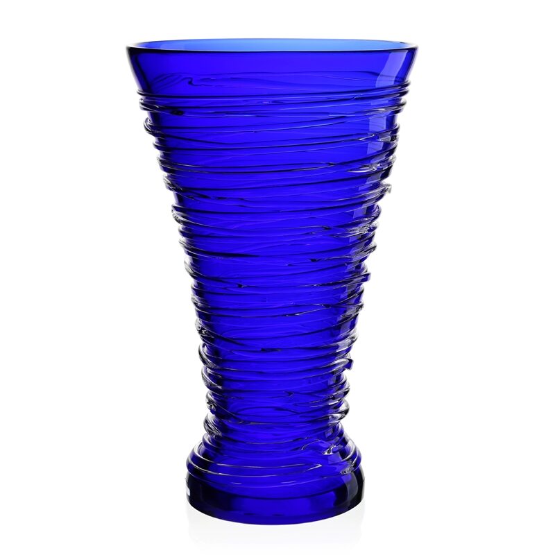 William Yeoward Miranda Vase 14" Ocean Blue in Blue, handmade crystal, on a white background