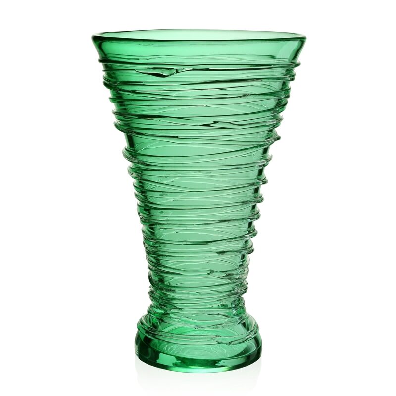 William Yeoward Miranda Vase 14" Seaglass Green in Green, handmade crystal, on a white background