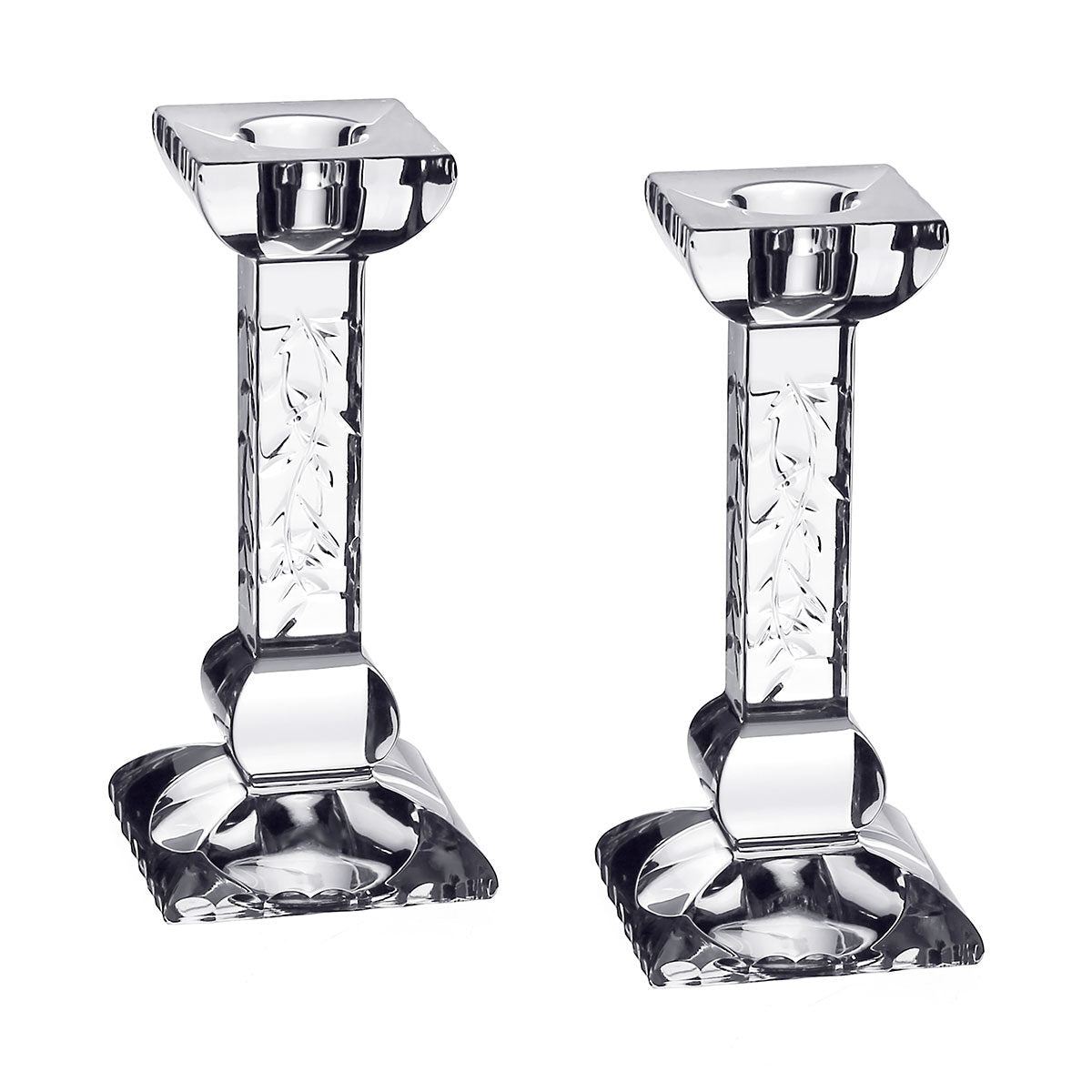 William Yeoward Nicola Pair of Candlesticks 5¾" / 148mm, handmade crystal, on a white background