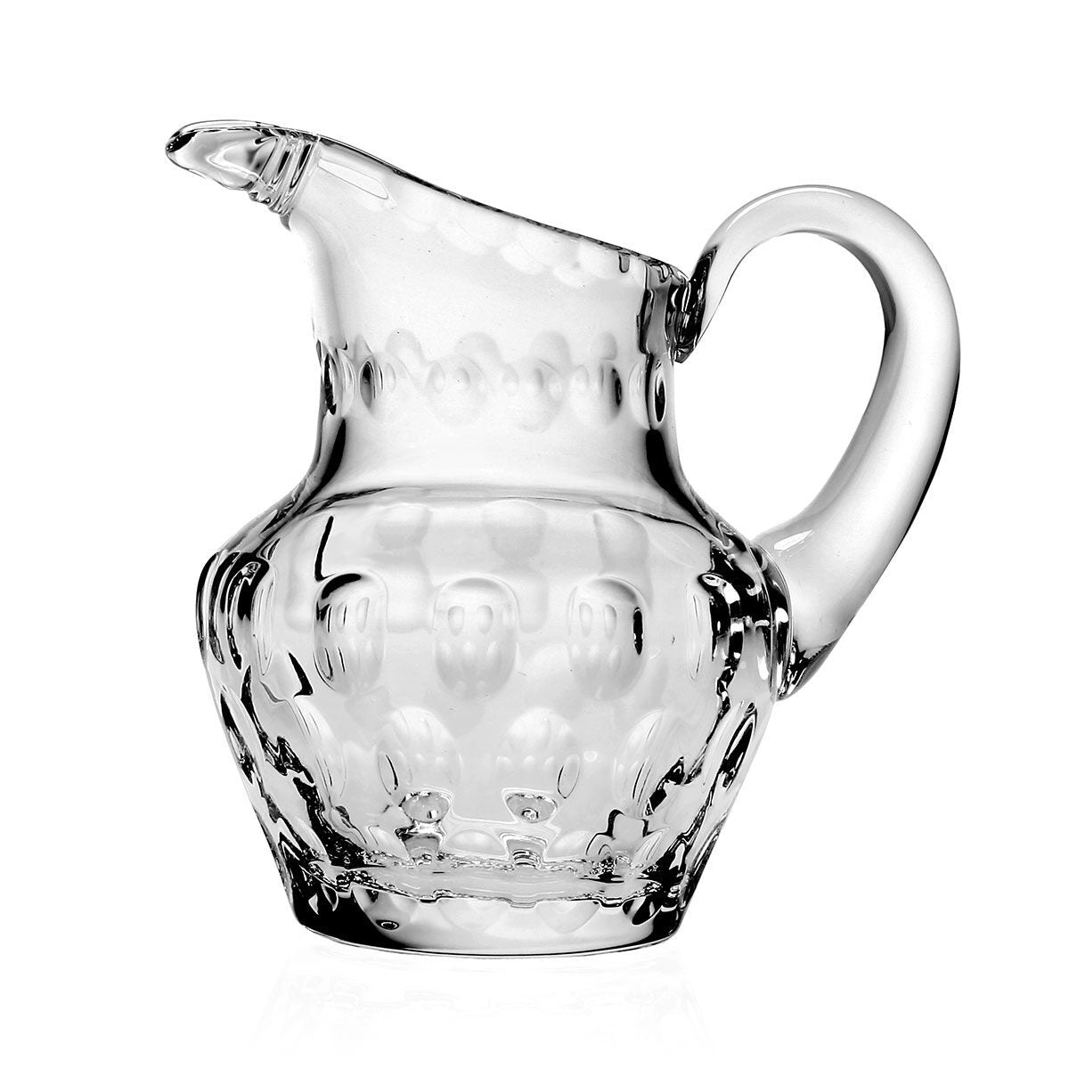 William Yeoward Olive Cream Jug, handmade crystal, on a white background