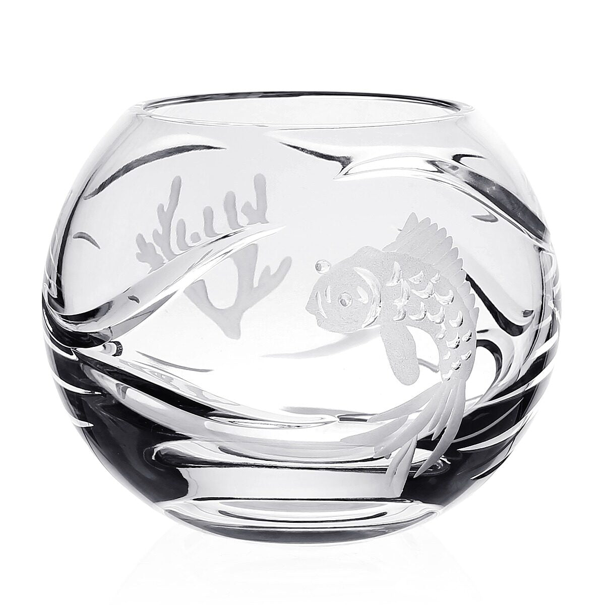 William Yeoward Persephone Rose Bowl Fish 4¼" / 120mm, handmade crystal, on a white background