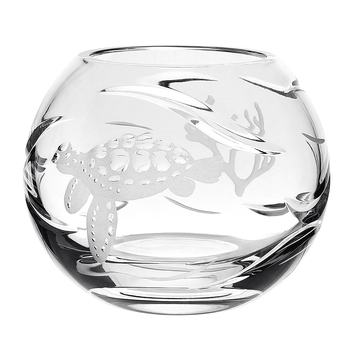 William Yeoward Persephone Rose Bowl Turtle 4¼" / 120mm, handmade crystal, on a white background
