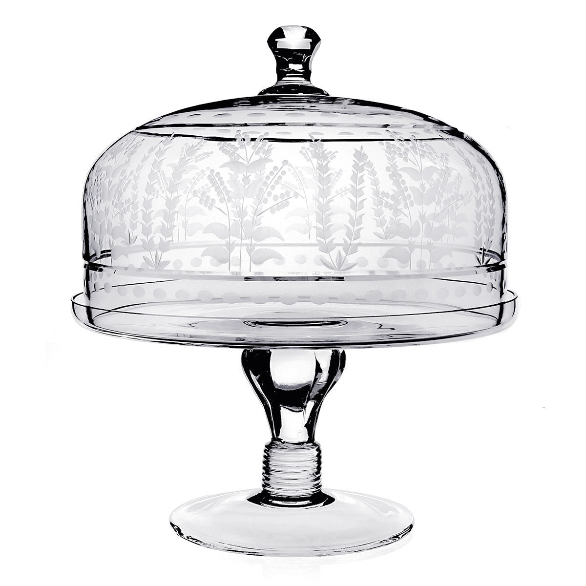 William Yeoward Portia Cake Stand & Dome 12½" / 31.5cm, handmade crystal, on a white background