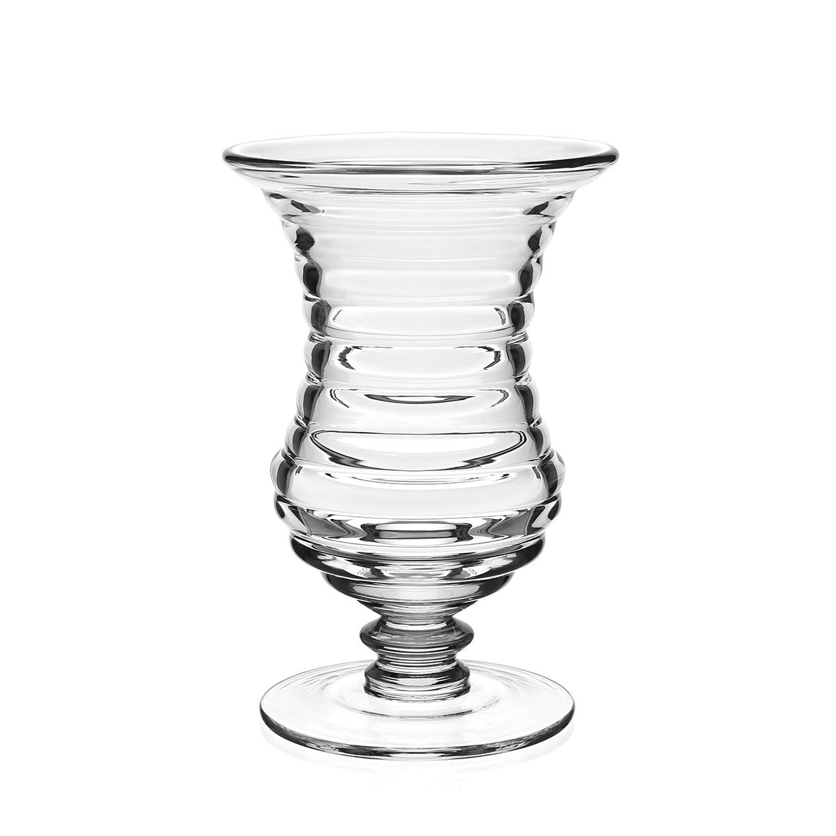 William Yeoward Ripples Footed Vase 8 ½" / 215mm, handmade crystal, on a white background