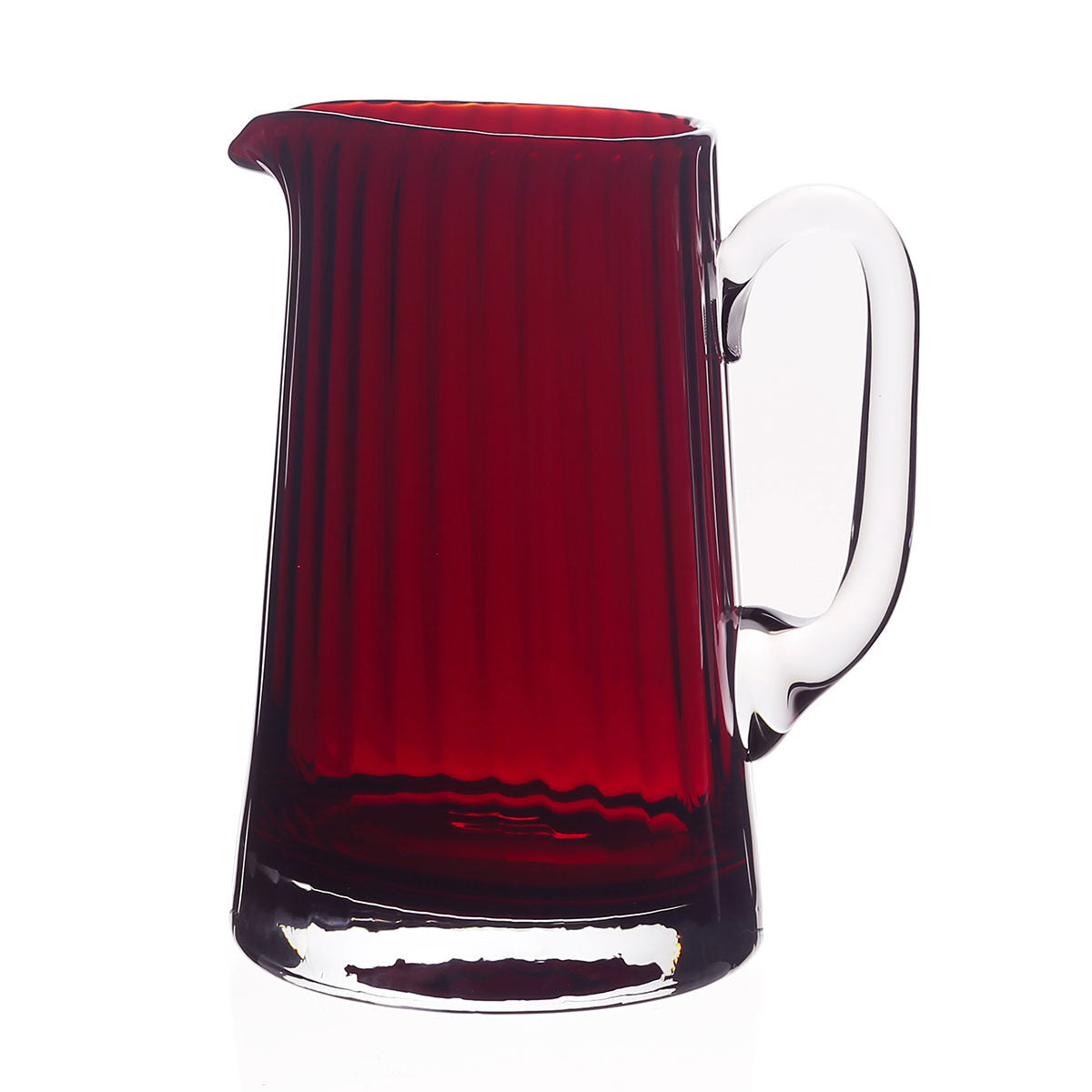 William Yeoward Scarlet Pitcher in Scarlet, handmade crystal, on a white background