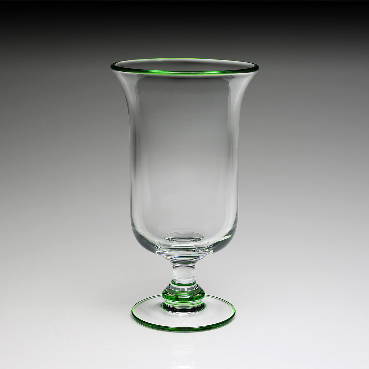 William Yeoward Siena Green Footed Flower Vase in Green, handmade crystal, detail view