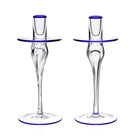 William Yeoward Siena Pair of Candlesticks Blue, handmade crystal, on a white background