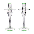 William Yeoward Siena Pair of Candlesticks Green, handmade crystal, on a white background