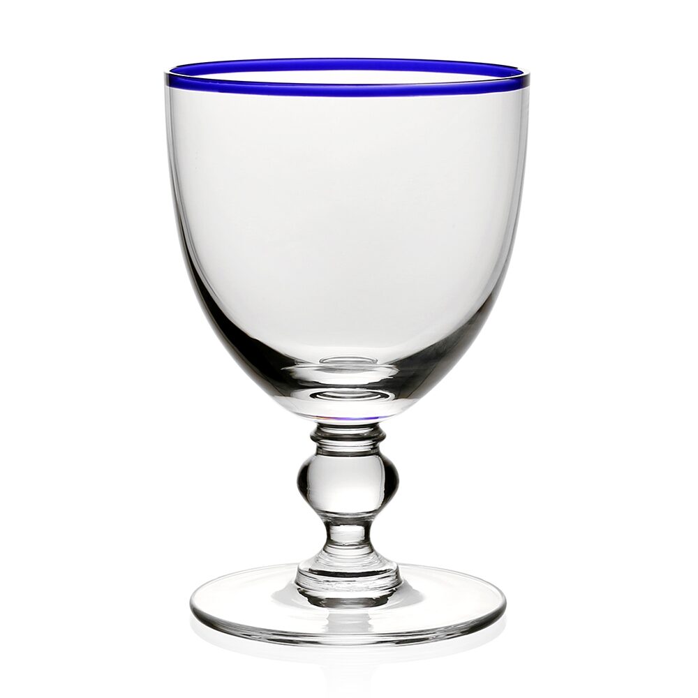 William Yeoward Siena Water Glass Blue in Blue, handmade crystal, on a white background