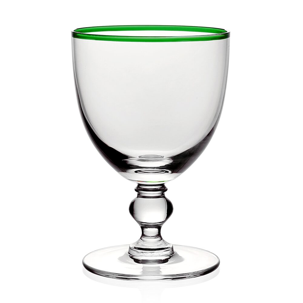 William Yeoward Siena Water Glass Green in Green, handmade crystal, on a white background