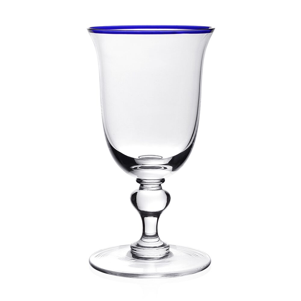 William Yeoward Siena Wine Blue in Blue, handmade crystal, on a white background