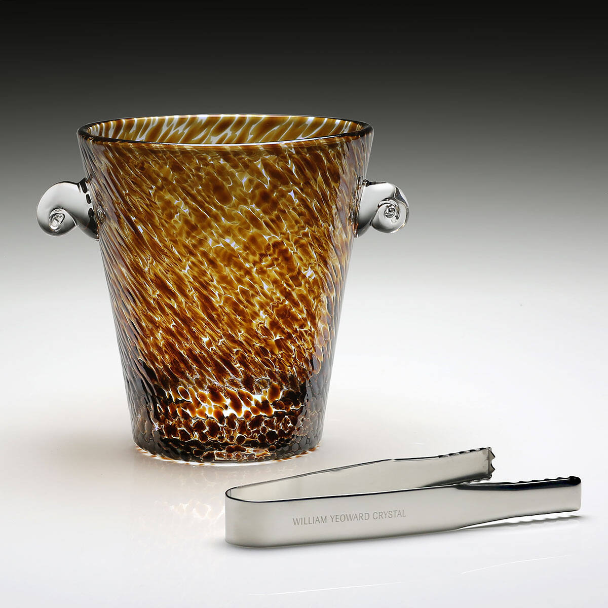 William Yeoward Vanessa Ice Bucket & Tongs Tortoise, handmade crystal, detail view