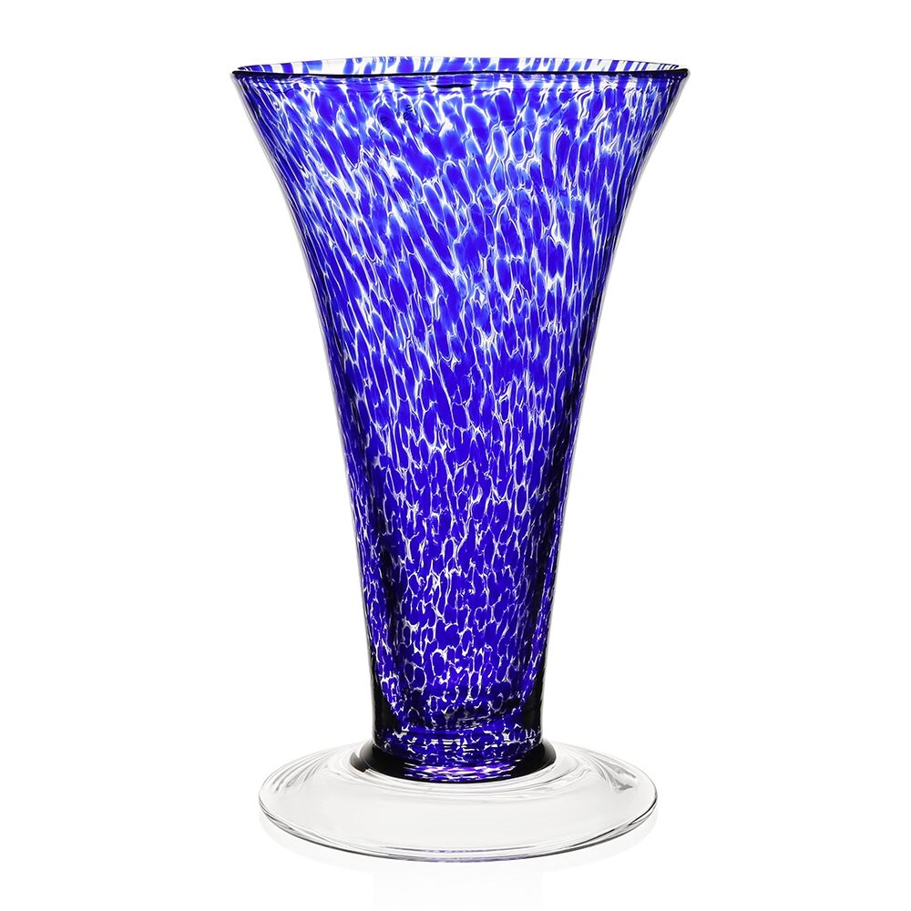 William Yeoward Vanessa Vase Sicilian Blue 11" / 28cm in Sicilian Blue, handmade crystal, on a white background