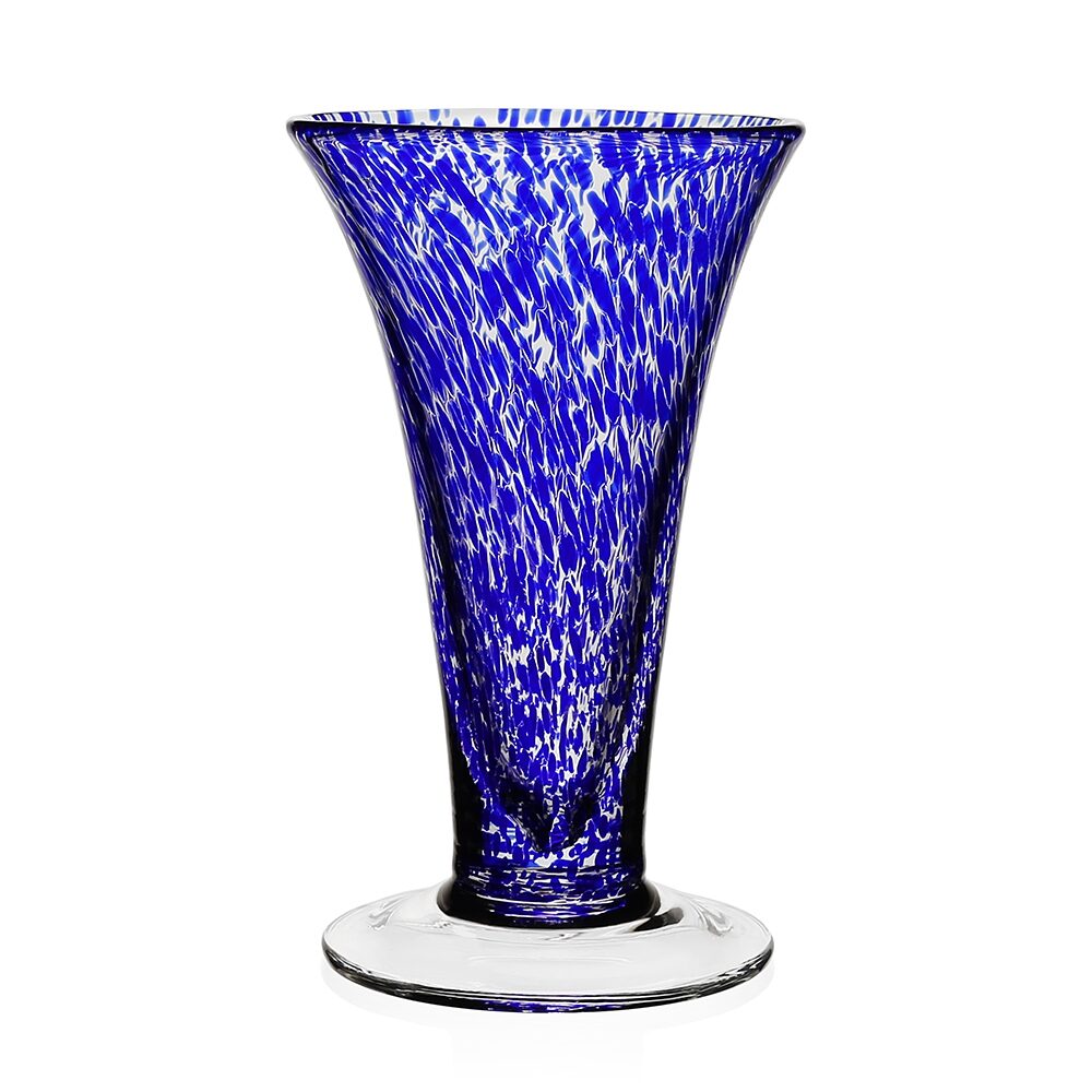 William Yeoward Vanessa Vase Sicilian Blue 9" / 23cm in Sicilian Blue, handmade crystal, on a white background