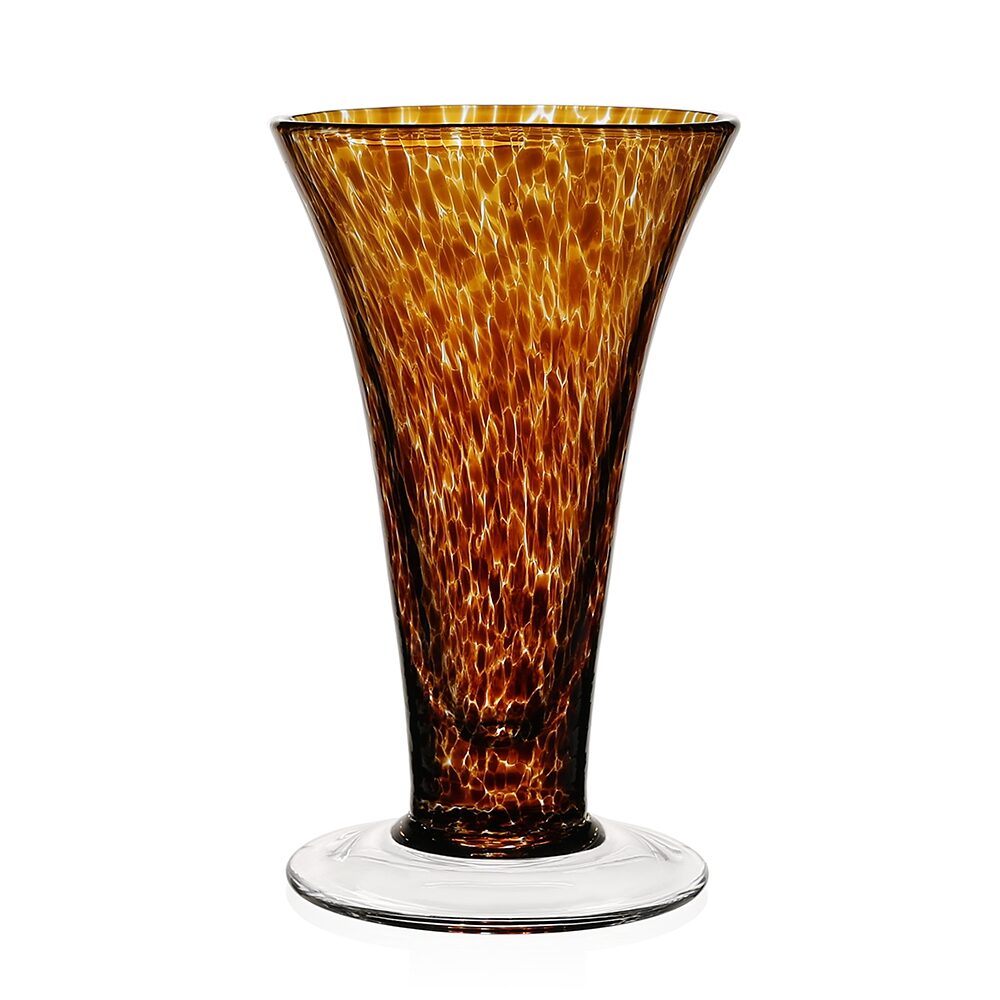 William Yeoward Vanessa Vase Tortoise 9" / 23cm in Tortoise, handmade crystal, on a white background