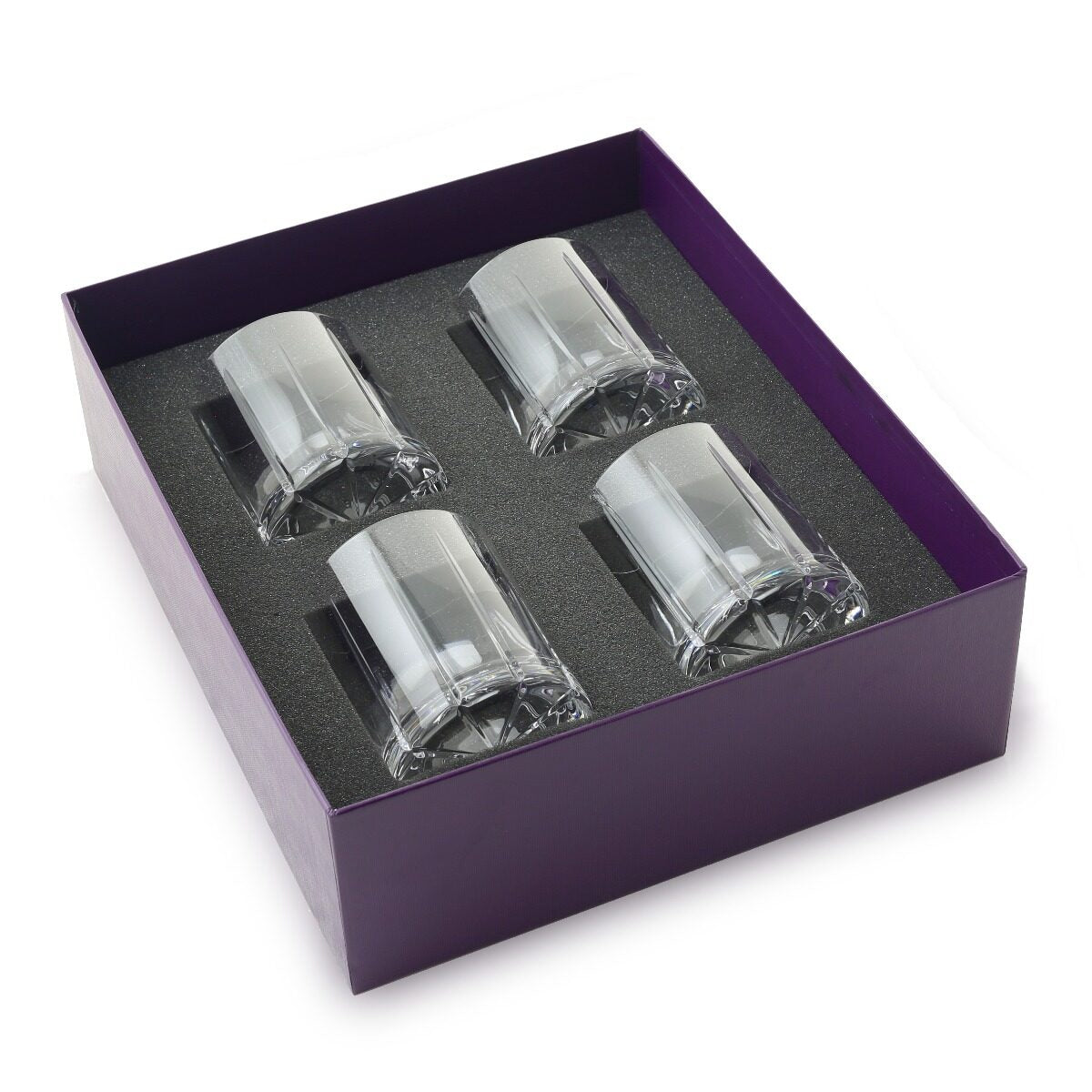 William Yeoward Vesper Gift Set of 4 Whisky Tumblers Straight, handmade crystal, on a white background